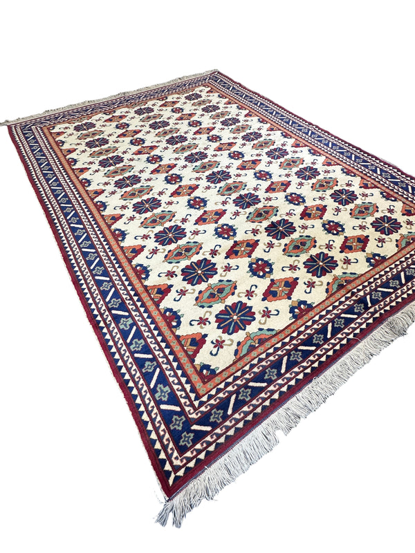 7x10 Afghan Caravan Collection Rug – Tribal Red & Black Wool