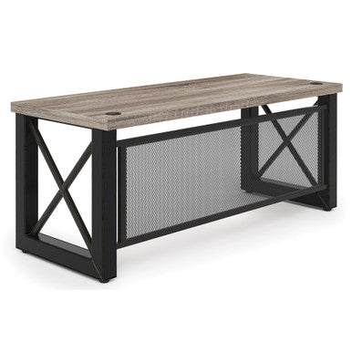OfficeSource | Riveted | 71''W Industrial Desk with Metal X Base