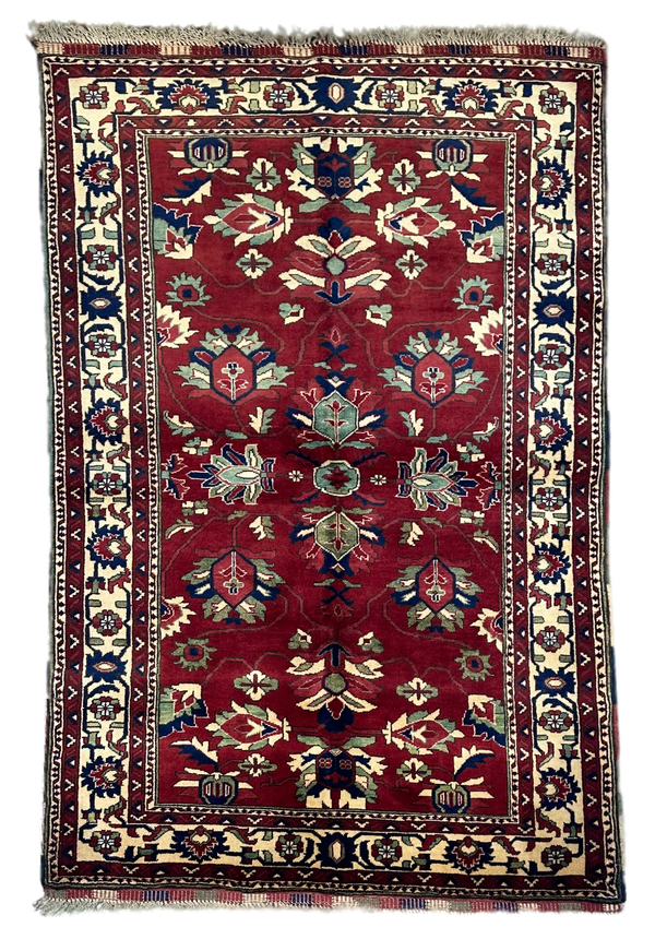 3x5 Afghan Caravan Collection Rug – Tribal Red & Black Wool